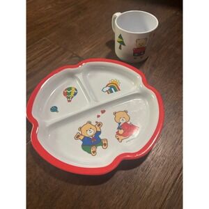 Vintage Pecoware Teddy Bear Melamine Divided Plate and Mug Set 00303 Taiwan